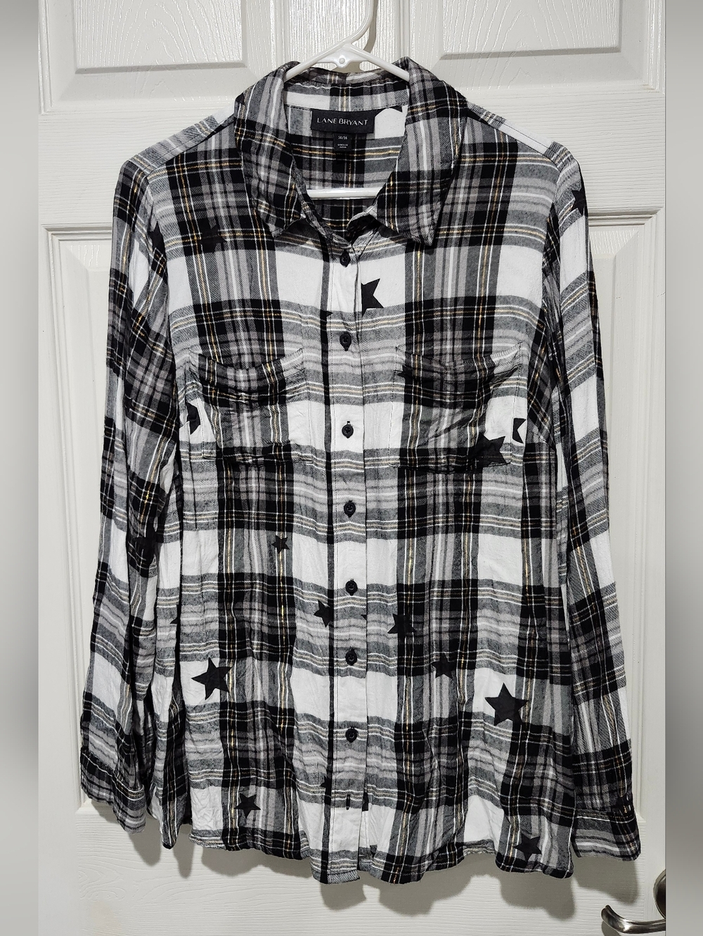 Lane Bryant Flannel Twilight Star Plaid No-Peek Button-Front Top Size 14/16